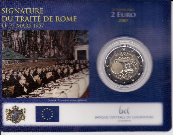 (afbeelding voor) 2 Euromunt Luxemburg 2007 in Coincard Verdrag van Rome